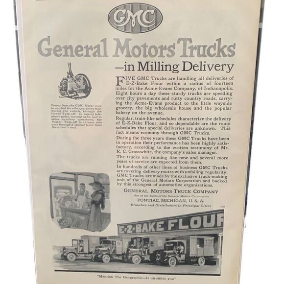 Vintage 1920 GMC General Motors Trucks E-Z Bake Flour Milling Delivery Ad Advert - Picture 1 of 4